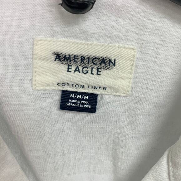 2 New American Eagle Mens Medium Blue White Short Sleeve Button Up Collar Shirts - Picture 2 of 4